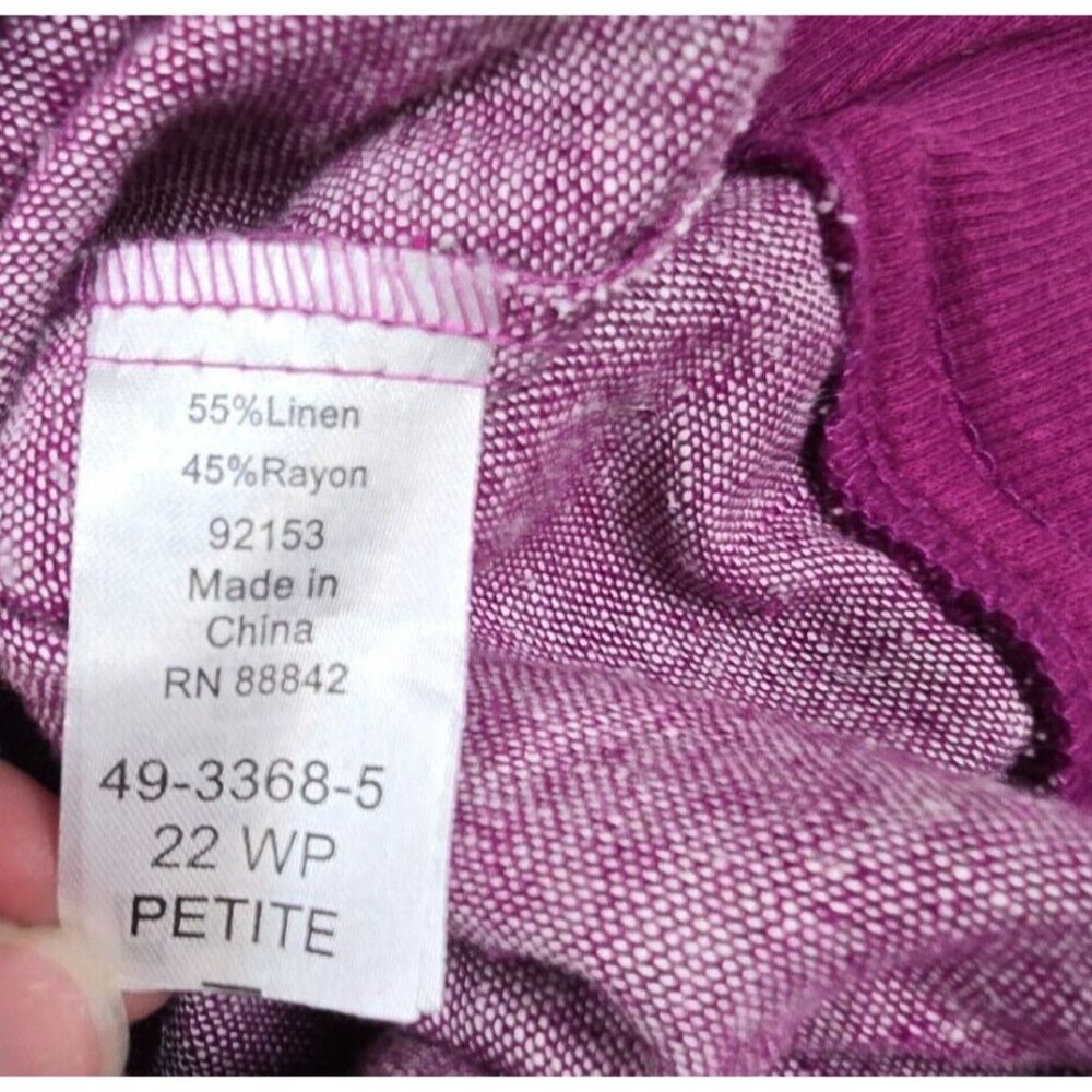 Woman Within Linen Blend Pants Womens Size 22 PETITE Purple Plus Pull On Summer - Picture 4 of 12